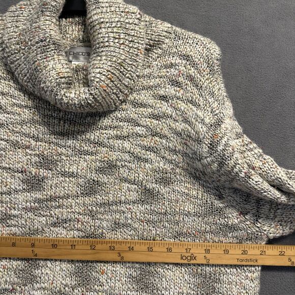 Chicos Chunky Knit Turtleneck Sweater Tunic Marled Size 3 (XL)‎ Cream Gray Cozy - Picture 7 of 8